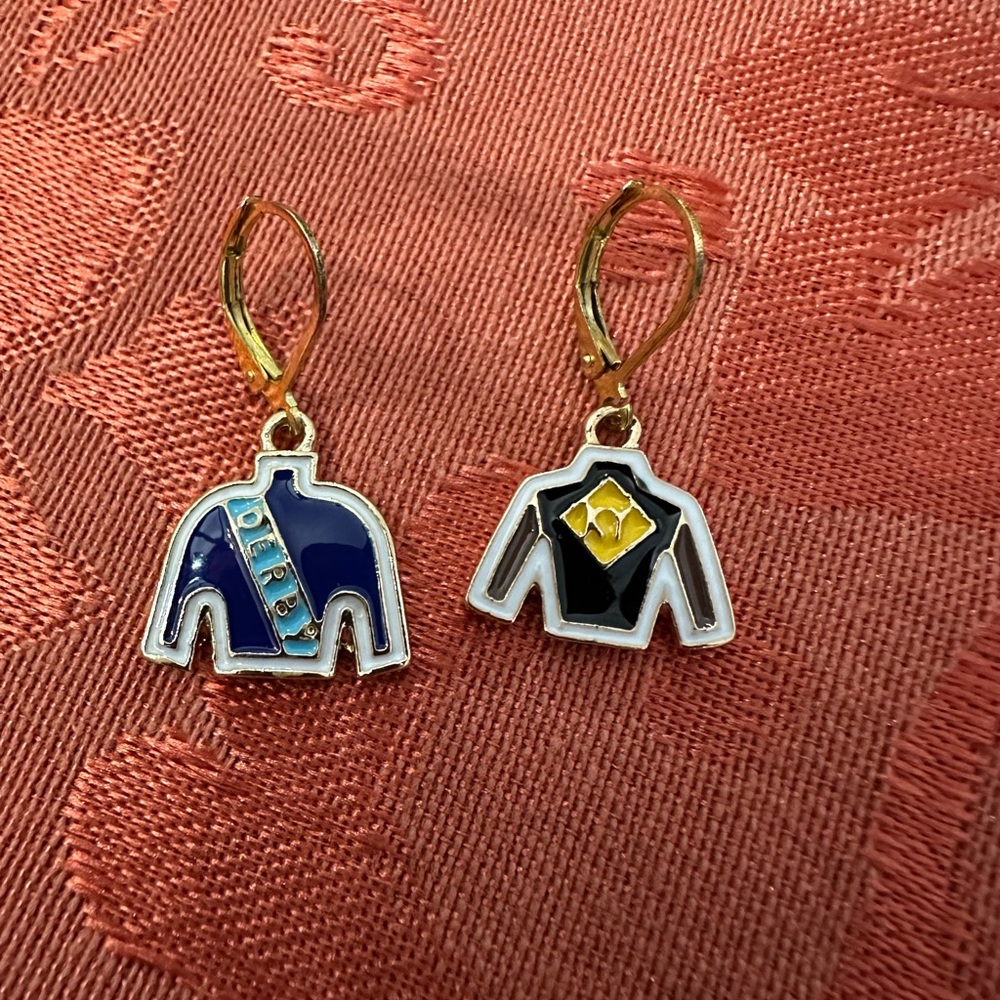 Gold and Blue Equestrian Kentucky Derby Jacket Earrings